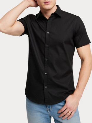 Jack & Jones Ανδρικό Πουκάμισο Βαμβακερό Κοντομάνικο Slim Fit Μαύρο 12195062