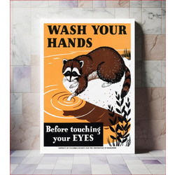 Πίνακας, Wash your hands before touching your eyes (1941-1945) vintage raccoon poster illustration