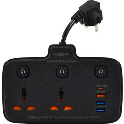 Πολύμπριζο Ασφαλείας με 2 Σούκο 2500W & 4 USB Θύρες PD20W, QC18W Moxom MX-ST10 - Μαύρο