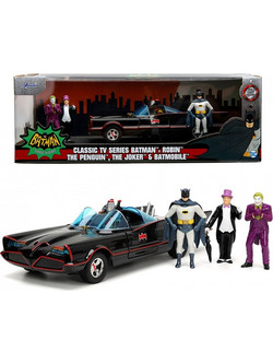 Jada Batman 1966 Classic Batman, Robin, The Penguin, The Joker & Batmobile Σετ Φιγούρες Δράσης για 8+ Ετών