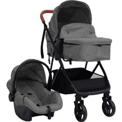vidaXL Καρότσι Μωρού 3 σε 1 Light Grey Black 10329