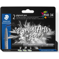 STAEDTLER Fasermaler pigment pen schwarz 2er Kartonetui Rundspitze Strichstrke 1 mm Multi Ink Tinte 1 Stck (37699 BK2)