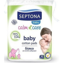 Septona Baby Calm n' Care Cotton Pads Δίσκοι Για Απαλό Καθαρισμό, 50 Τεμάχια