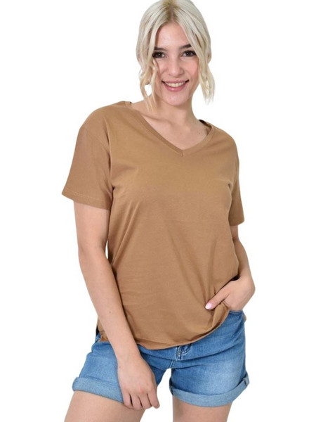 T-shirt μονόχρωμο oversized Καφέ 24469