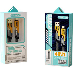 Καλώδιο Γρήγορης Φόρτισης 4 σε 1 USB A - Type C - Lightning 27W - 65W 1.2m Treqa CA-888 Μαύρο - Κίτρινο
