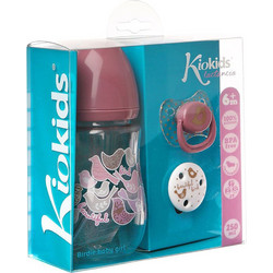 Kiokids Σετ Πλαστικό Μπιμπερό με Θηλή Σιλικόνης 6m+ Pink 250ml Πιπίλα + Κλιπ