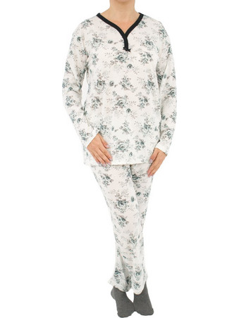 Γυναικεία Plus Size πυτζάμα roses εκρού-μαύρο W25