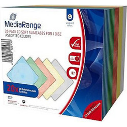 MediaRange CD Soft Slimcase for 1 Disc 5.0mm Assorted Colours (20 Pack)