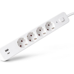 Entac Socket Extension Cord D2 4 Sockets with Switch 1.5m - Πολύπριζο 4 θέσεων με διακόπτη, 1xUSB-A και 1xUSB-C