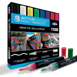 Σετ Ακρυλικών Μαρκαδόρων Zieler Coloured Acrylic Paint Markers 2.5mm 8 Τεμαχίων