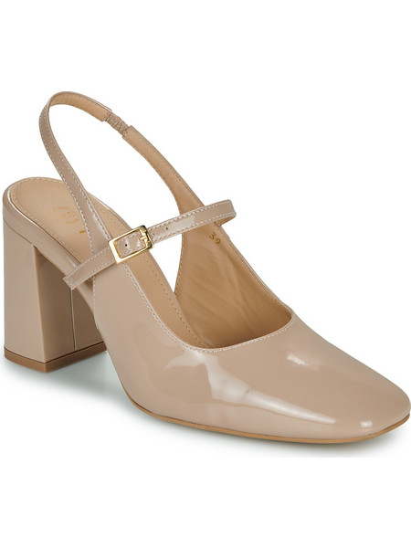 Fericelli Nilia Γόβες Slingback Λουστρίνι με Χοντρό Ψηλό Τακούνι Μπεζ