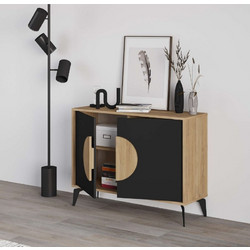 Μπουφές Gora Megapap χρώμα sapphire oak - silky black 110x40x82εκ. - MEGAPAP