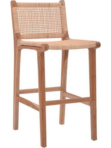 Σκαμπό μπαρ μεσαίου ύψους Sponze Pakoworld teak ξύλο-φυσικό rattan 40x47x89εκ 336-000004-336-000004-Καφέ 336-000004