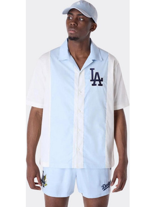 NEW ERA LA Dodgers Stripe Revere Open White Short Sleeve Shirt Ανδρικό Πουκάμισο Πολύχρωμο