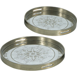 Artekko Tray Διακοσμητικός Δίσκος Στρογγυλός Πλαστικό/Γυαλί Σαμπανιζέ (45x45x4)cm Σετ/2