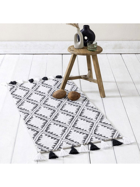 Χαλάκι Κουζίνας Tribe 60x130 Black-White Nima 60X130cm Βαμβάκι