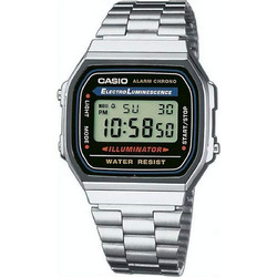 Casio Vintage Ψηφιακό Ανδρικό Ρολόι Χρονογράφος με Ασημί Μεταλλικό Μπρασελέ A-168WA-1