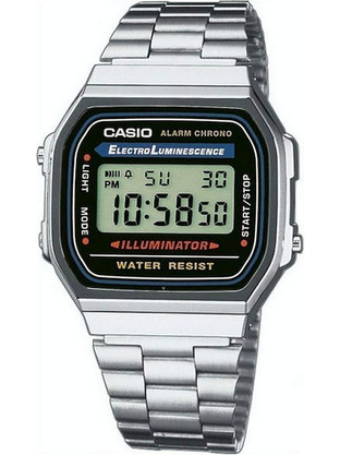 Casio Vintage Ψηφιακό Ανδρικό Ρολόι Χρονογράφος με Ασημί Μεταλλικό Μπρασελέ A-168WA-1