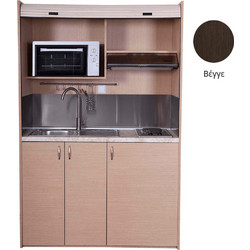Πολυκουζίνα mini kitchen 140cm απόχρωση βέγγε με δεξιά γούρνα για ξενώνες, γραφεία & φοιτητικά studio