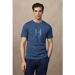 Hackett ανδρικό T-shirt με monogram print Classic Fit - HM5000002 Μπλε Σκούρο