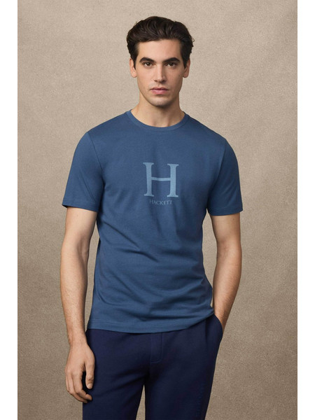 Hackett ανδρικό T-shirt με monogram print Classic Fit - HM5000002 Μπλε Σκούρο
