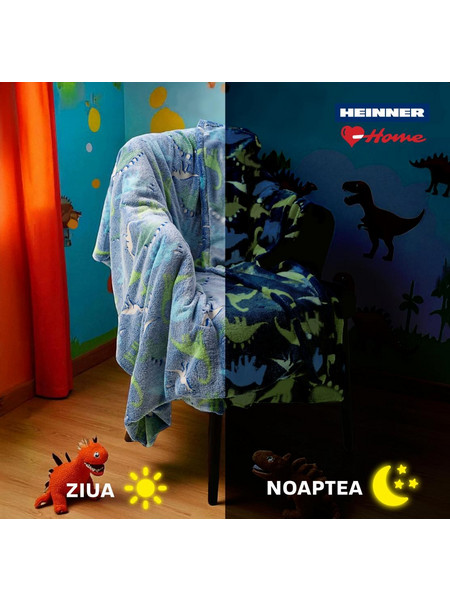 Heinner HR-BLKGLOW160-DINO Κουβέρτα που φωσφορίζει στο σκοτάδι , Dino , 160x200