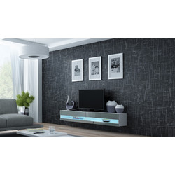 Έπιπλο Τηλεόρασης Ξύλινο Vigo New με Φωτισμό LED White / Grey Gloss Μ180xΠ30xΥ40cm