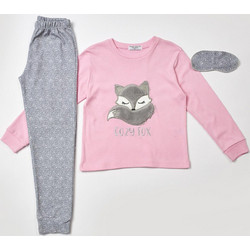 Ebita Cozy Fox Παιδική Πιτζάμα Βαμβακερή Χειμωνιάτικη Ροζ Ανθρακί H-183