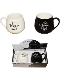 Σετ 2 Κεραμικές Κούπες Love His & Her - 250ml