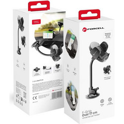 Forcell F-Grip Oval - Βάση Κινητού για Ταμπλό / Παρμπρίζ Αυτοκινήτου με Βραχίονα 17cm σε Μαύρο Χρώμα