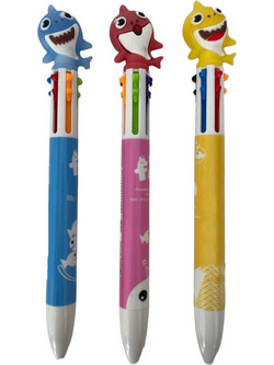 Ballpoint Pen σχέδιο Baby Shark Σετ 3 τμχ σε Κίτρινο,Ροζ και Σιελ χρώμα Πολύχρωμο