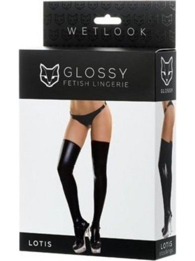 Glossy Shiny Wetlook stockings LOTIS - black- 955011
