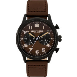 Kenneth Cole Ανδρικό Ρολόι Χρονογράφος με Καφέ Δερμάτινο Λουράκι KC51026003