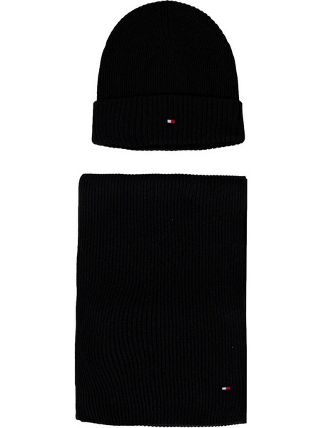 ΑΝΔΡΙΚΟ ΣΕΤ TOMMY HILFIGER ΣΚΟΥΦΑΚΙ ΚΑΙ ΚΑΣΚΟΛ TH FLAG BEANIE & SCARF GP - ΜΑΥΡΟ