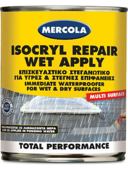 Mercola Isocryl Repair Wet Aplly Ελαστομερές Επαλειφόμενο Ακρυλικό Μονωτικό Στεγανωτικό Ταράτσας Λευκό 750ml