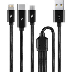 Καλώδιο TTEC AlumiCable Trio USB-A Male to USB-C & Lightning & Micro USB 1m Black 2DK39S