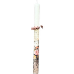 Inehome 991-194-0092 Inehome Λαμπάδα στρογγυλή με Decoupage νότες λουλούδια λευκή