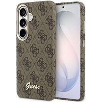 Guess PU 4G Script Metal Logo Magnetic Case for Samsung Galaxy S26 Brown