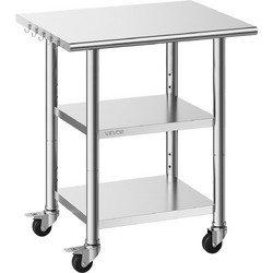 VEVOR Ανοξείδωτο Τραπέζι Εργασίας 61x76 cm με 2 Ράφια και Ρόδες CFBXGGZTSCDJVQALT001V0