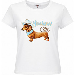 Agape Γυναικείο T-Shirt με σχέδιο Σκυλάκι Yeehaw! Βαμβάκι θαλασσί