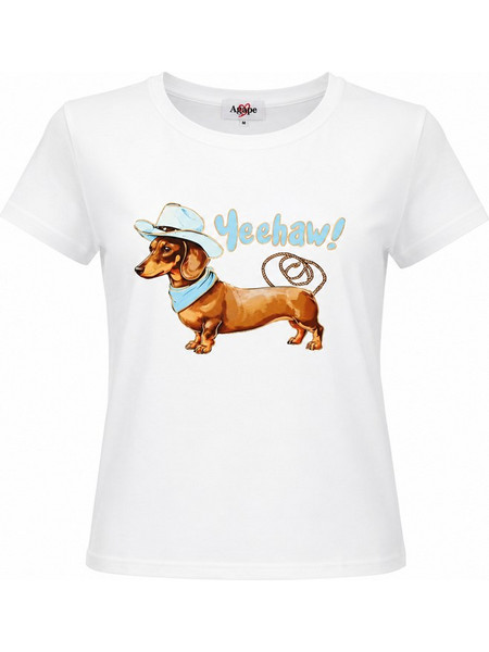 Agape Γυναικείο T-Shirt με σχέδιο Σκυλάκι Yeehaw! Βαμβάκι θαλασσί