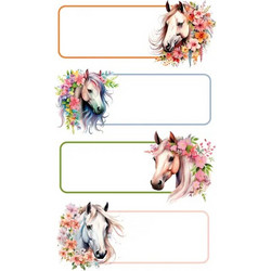 Bsb - Ετικέτες Αυτοκόλλητες Τετραδίων, Horses, Flowers 9 Τμχ 11-986
