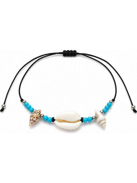 Ghetto Adjustable Shell Bracelet with Turquoise Beads Βραχιόλι από Ατσάλι