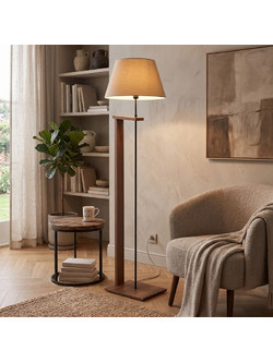 Φωτιστικό δαπέδου Moris Megapap MDF - ύφασμα PVC χρώμα καρυδί - μπεζ Φ38x150εκ. - MEGAPAP