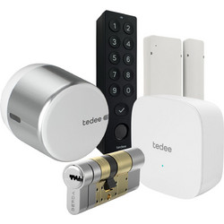 Tedee Set GO2 Alu Silver, Bridge Keypad Black, Door Sensor White, EXXO