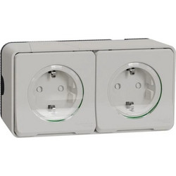 Schneider Electric Mureva Styl Στεγανή Επιτοίχια Πρίζα Διπλή IP55 Σούκο με Καπάκι Λευκή (MUR39035)
