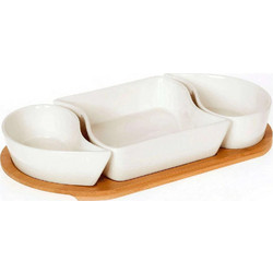 Δίσκος Σερβιρίσματος 3 Θέσεων Με Βάση Bamboo White-Natural - Cryspo Trio