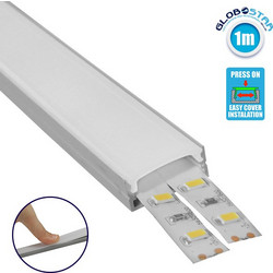GLOBOSTAR(R) ALP-LINEAR ALIENA 70809-1M Επιφανειακό Προφίλ Αλουμινίου με Λευκό Γαλακτερό Πατητό Κάλυμμα για Ταινίες LED IP20 - Ασημί & Λευκό - Μ100 x Π2.4 x Υ1.1cm