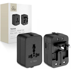 Tech-Protect Αντάπτορας Πρίζας TA300 Travel Adapter EU / UK / US / AU Black