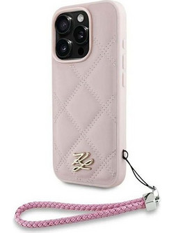 Karl Lagerfeld Quilted Initial Logo & Chain Strap - iPhone 16 Pro - Ροζ